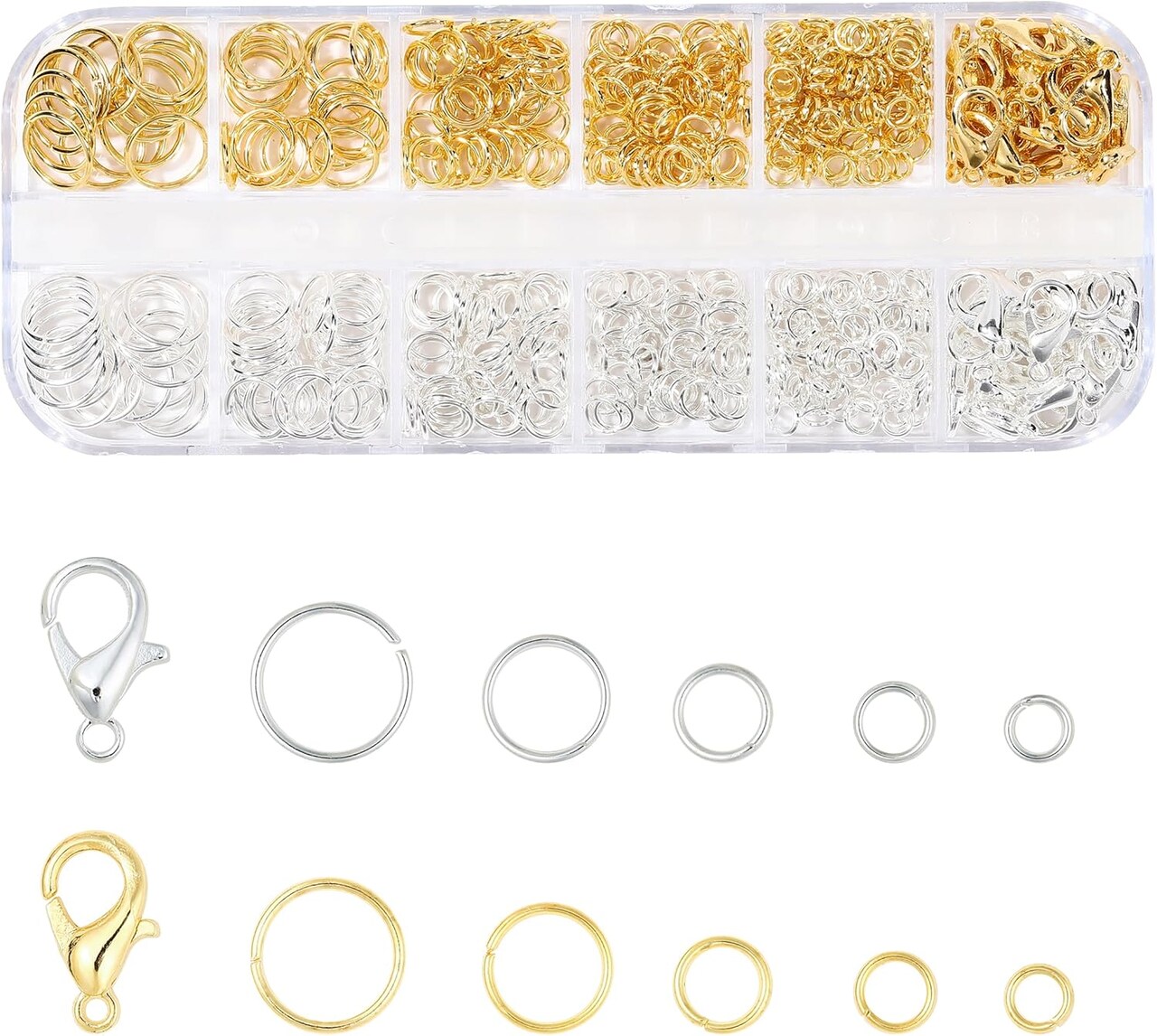 5 Sizes Silver and Gold Open Jump Rings, 500PCS O Rings and Lobster Clasps, Small and Large Jump Rings